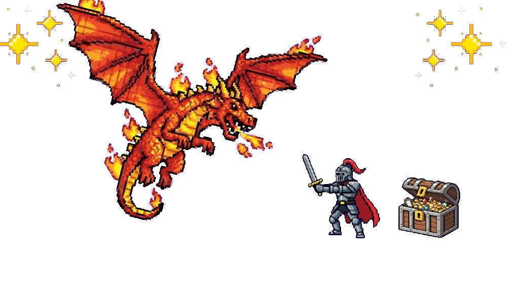 Pixel knight facing the Beast of Confusion